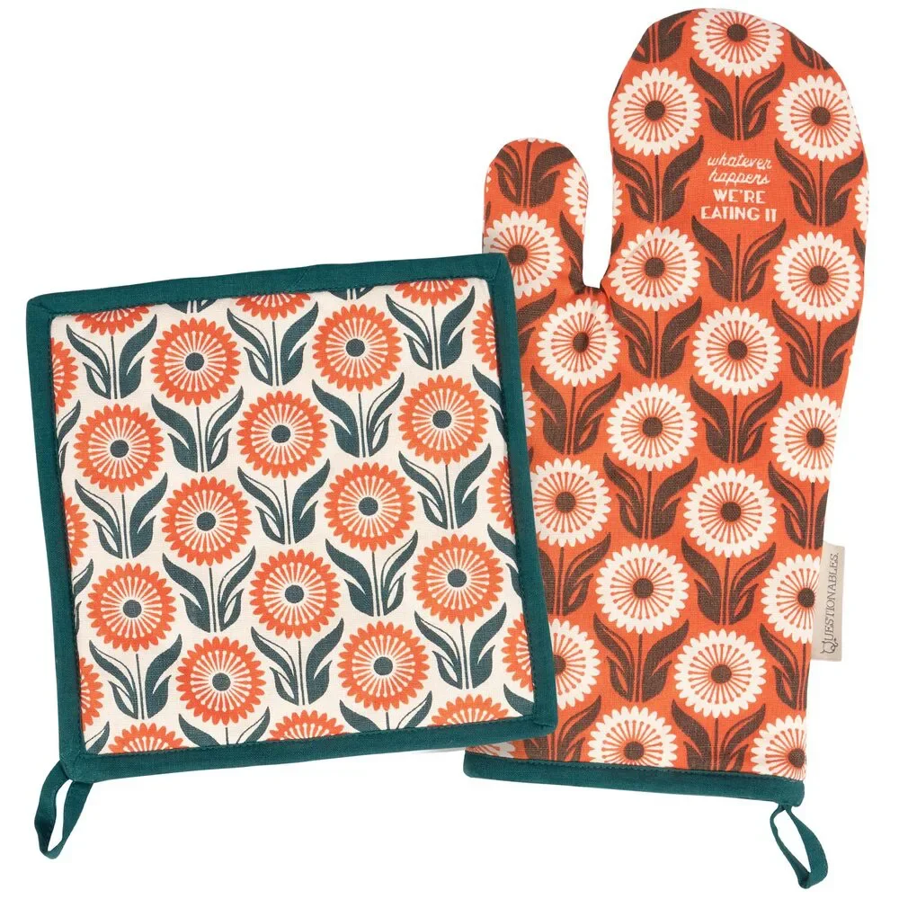 Whatever Happens We're Eating It Floral Oven Mitt & Potholder Set